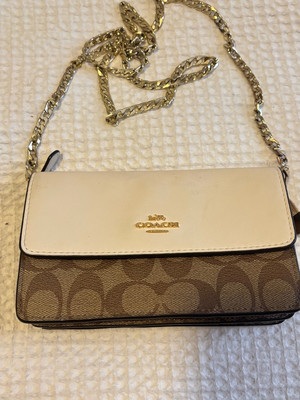 Coach Mini Foldover Wristlet in Signature Canvas and Ivory Leather